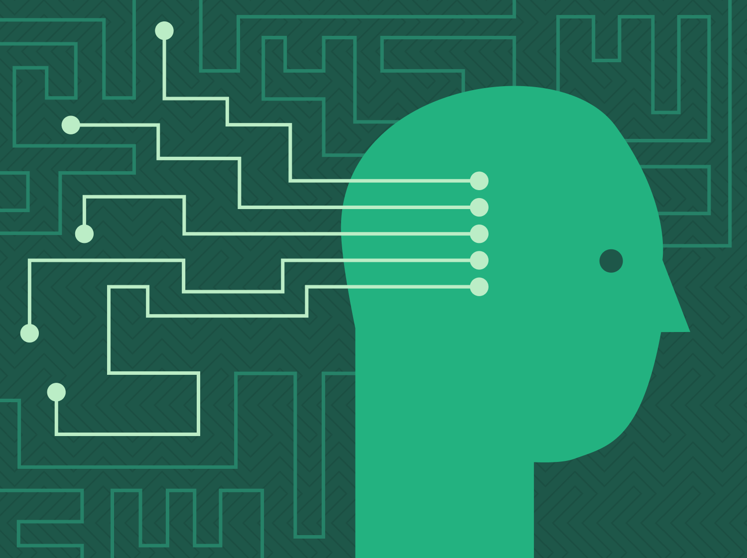 Illustration of human's side profile with wires connected to their brain